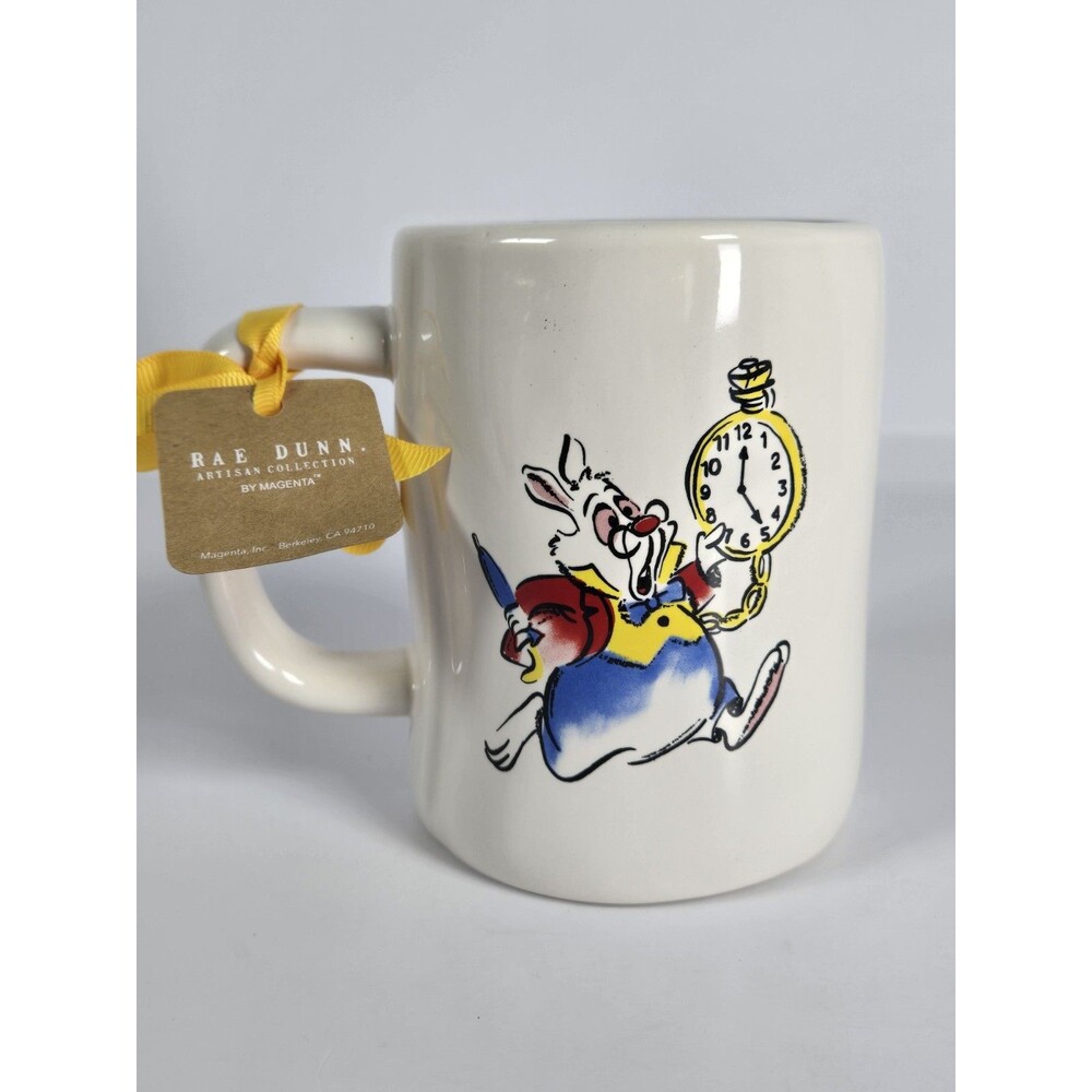 Rae Dunn Disney Alice in Wonderland White Rabbit I'm Late Mug NWT 16 oz